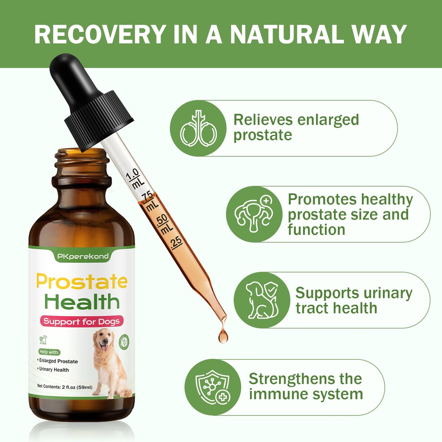 Prostate Health Support for Dogs, Relieves Enlarged Prostate, Supports Urinary Tract Health, Normal Frequency, Enhances Overall Immune Wellness, Natural Herbal Supplement, 2 oz (59 ml)