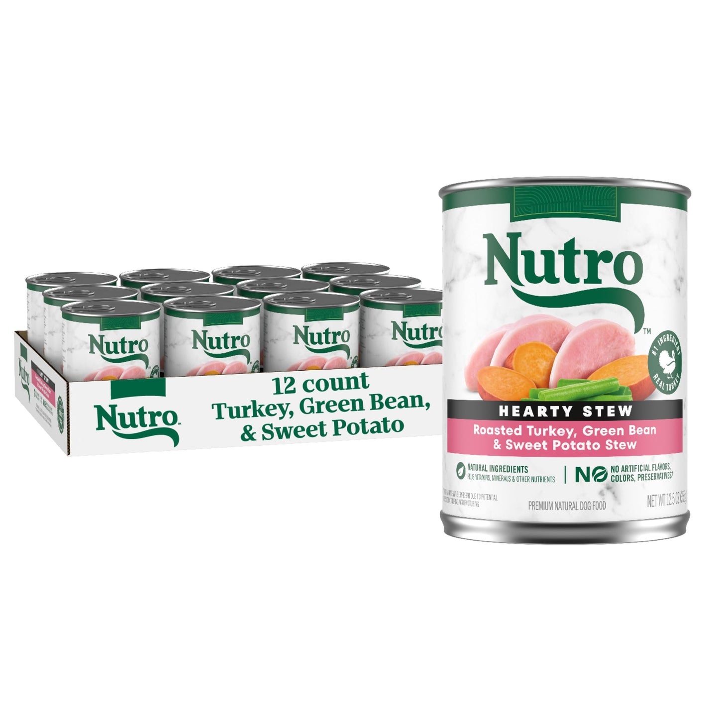 Nutro Hearty Stew Cuts in Gravy Adult Wet Dog Food Turkey Recipe, 12.5 oz Cans (12 Count, Pack of 1)