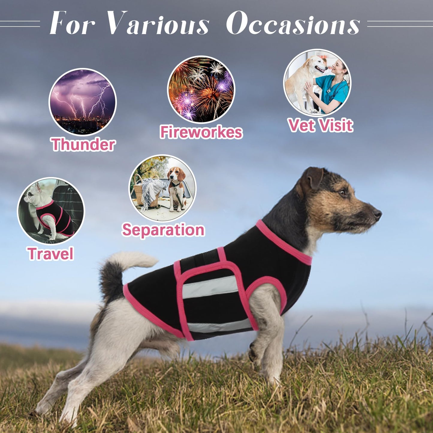 Allroaring Dog Anxiety Vest, Soft Dog Calming Shirt, Reflective Anti-Anxiety Vest Breathable Pet Anxiety Jacket Wrap for Fireworks, Thunderstorms, Separation, Travle, Vet Visits, Black L