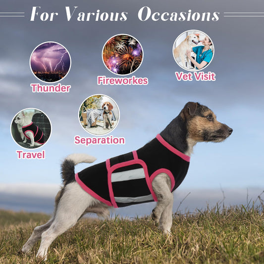 Allroaring Dog Anxiety Vest, Soft Dog Calming Shirt, Reflective Anti-Anxiety Vest Breathable Pet Anxiety Jacket Wrap for Fireworks, Thunderstorms, Separation, Travle, Vet Visits, Black L