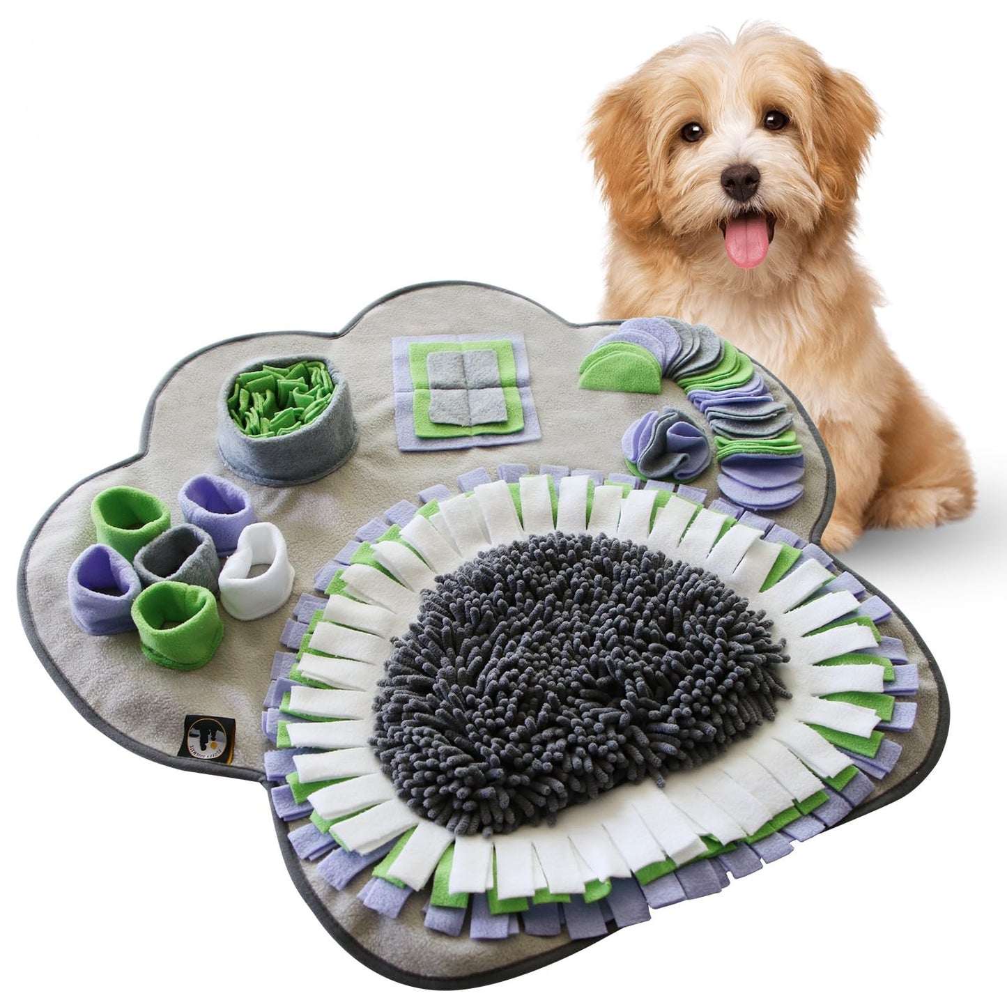 Fluffy Soulmate Paw Shaped Snuffle mat 29"x29" for Small, Medium, Big Size Dogs, Cats; Interactive Slow Feeding Sniffing mat for Mental Stimulation, Puzzle Toy for Encourages Natural Foraging Skills