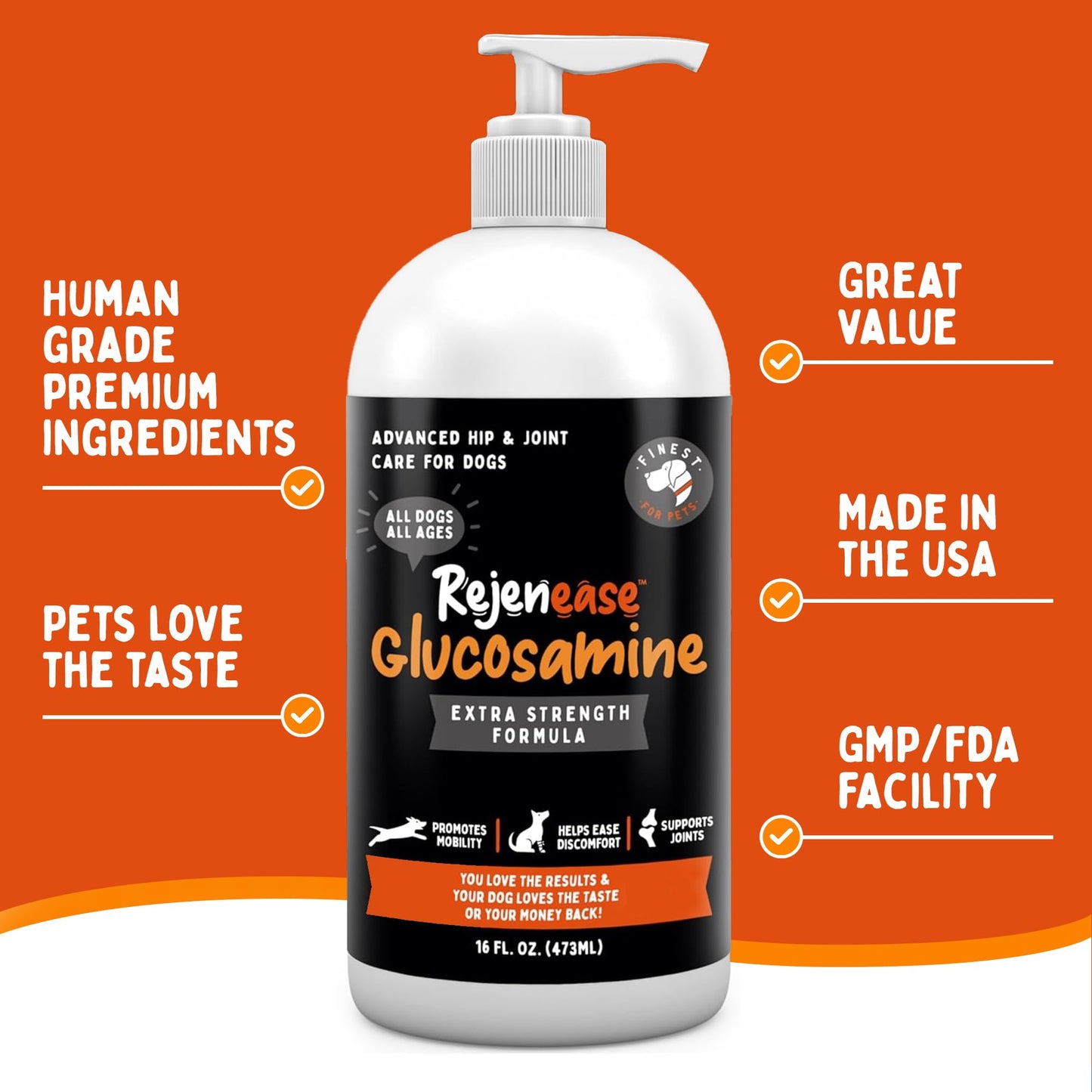Premium Liquid Glucosamine Hip and Joint Supplement for Dogs - Fast Natural Arthritis Pain Relief and Better Mobility - Extra Strength with Chondroitin MSM and Hyaluronic Acid. Made in USA 16oz.