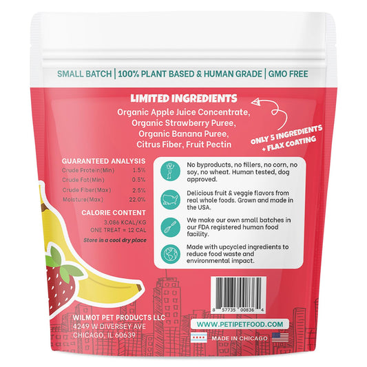 PETIPET Bananas+Strawberries Plant-Based Fruit Dog Treats - Strawberry, Apple, Banana Soft & Chewy Treats - Healthy, Vegetarian, Vegan - Organic Ingredients, Low-Protein, Hypoallergenic, Gluten-Free