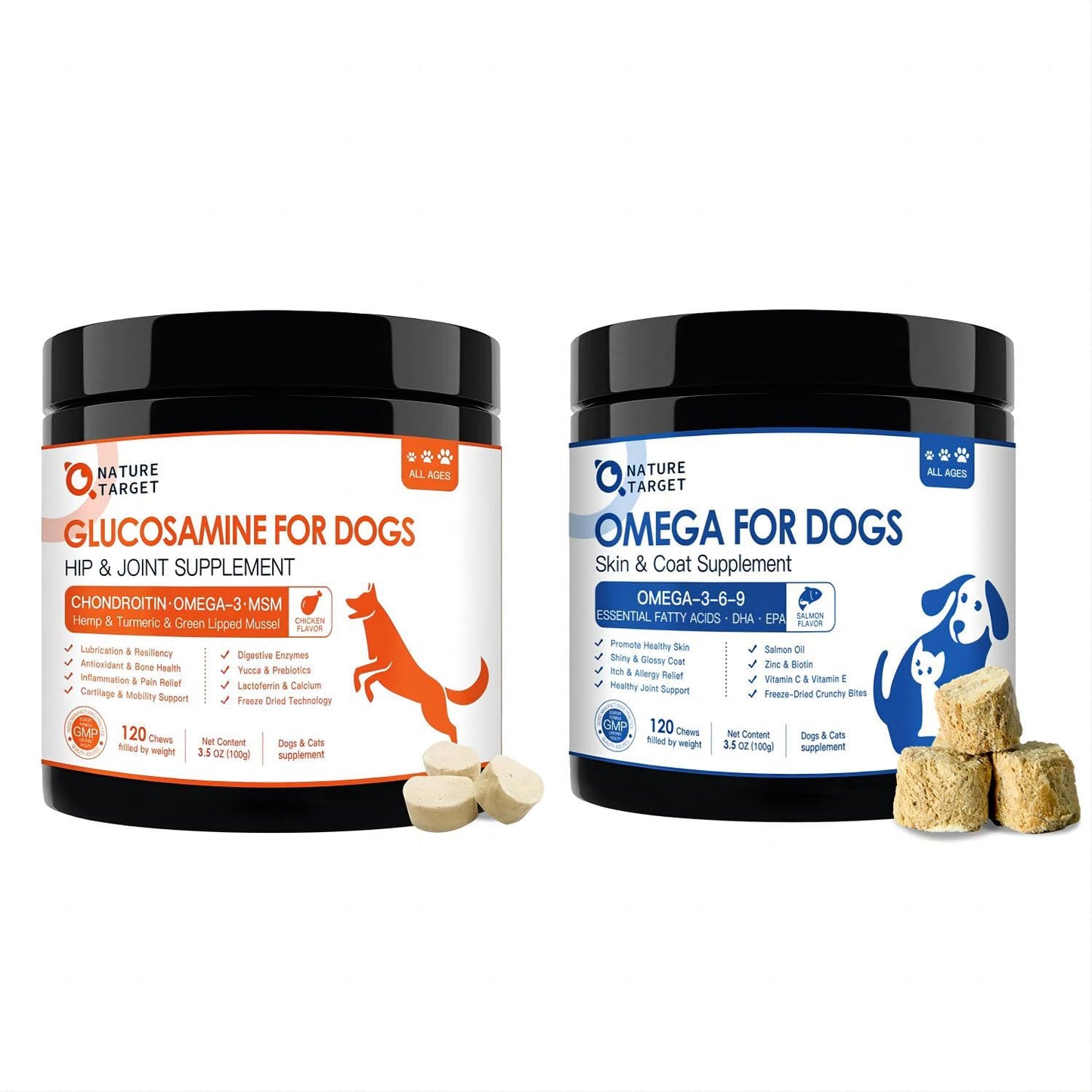 NATURE TARGET Glucosamine for Dogs - Omega 3 Fish Oil for Dogs