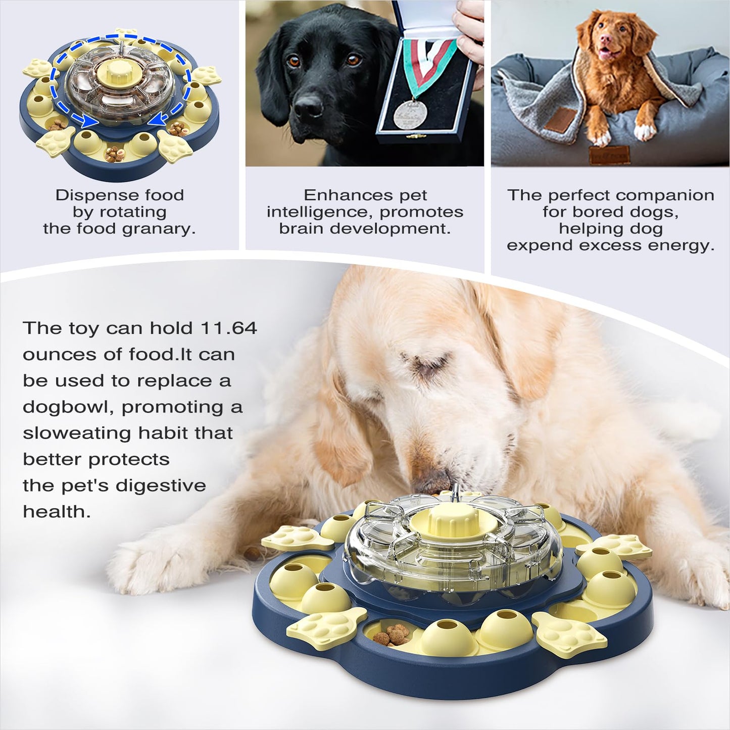 USCHEW Level 3 in 1 Spinning Dog Puzzle Toy, Interactive Treat Dispenser & Slow Feeder for Brain Stimulation Game & Boredom Buster, Ideal for Small, Medium & Large Dogs