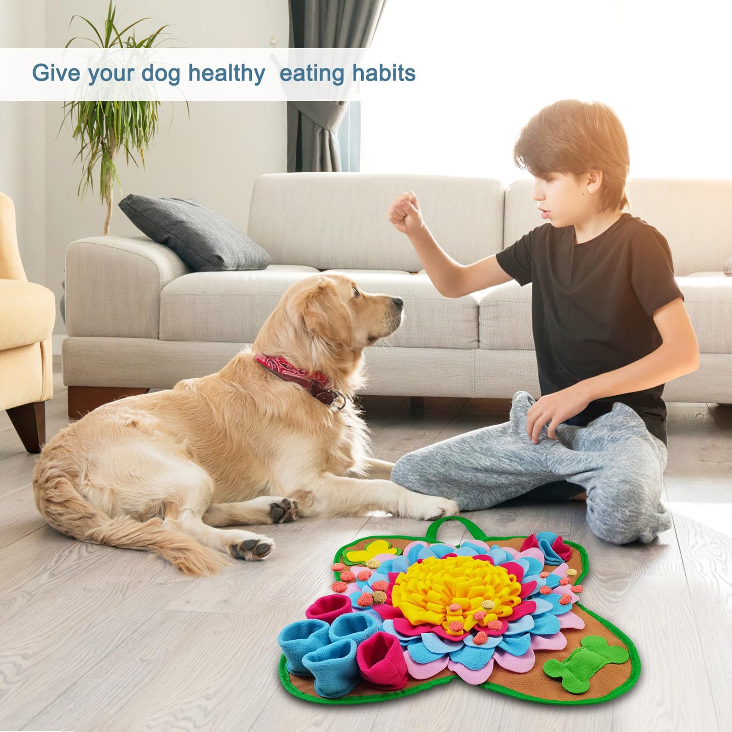 Ankilo Snuffle Mat for Dogs, 20''*20'' Interactive Foraging Puzzle Blanket, Dog Feeding Mat with Non-Slip Bottom, Foldable Pet Snuffle Mat for Sniffing, Slow Feeding and Stress Release