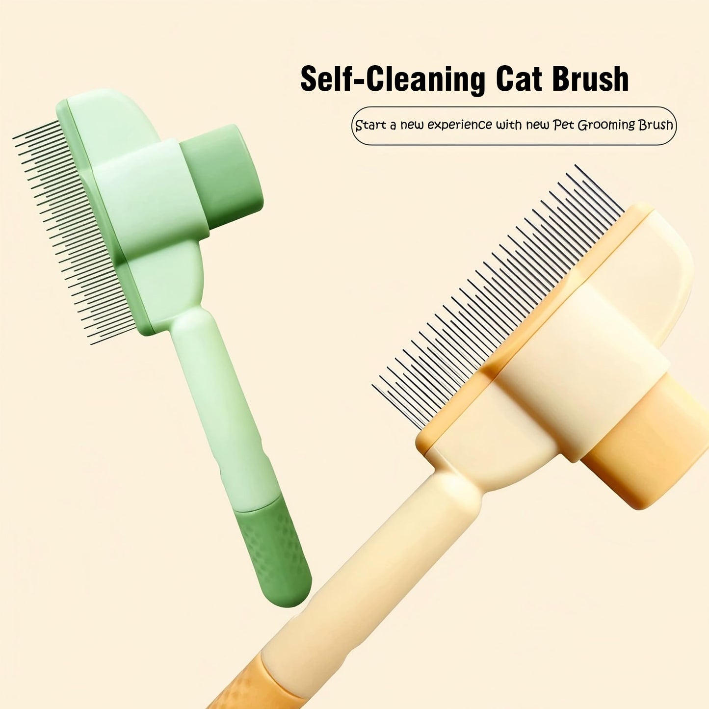2025 Self-Cleaning Pet Hair Removal Comb & Flea Comb for Cats and Dogs Stainless Steel Grooming Brush with Release Button, De-Shedding Tool for Hair, Massaging Tangle-Free Pet Comb (Green)