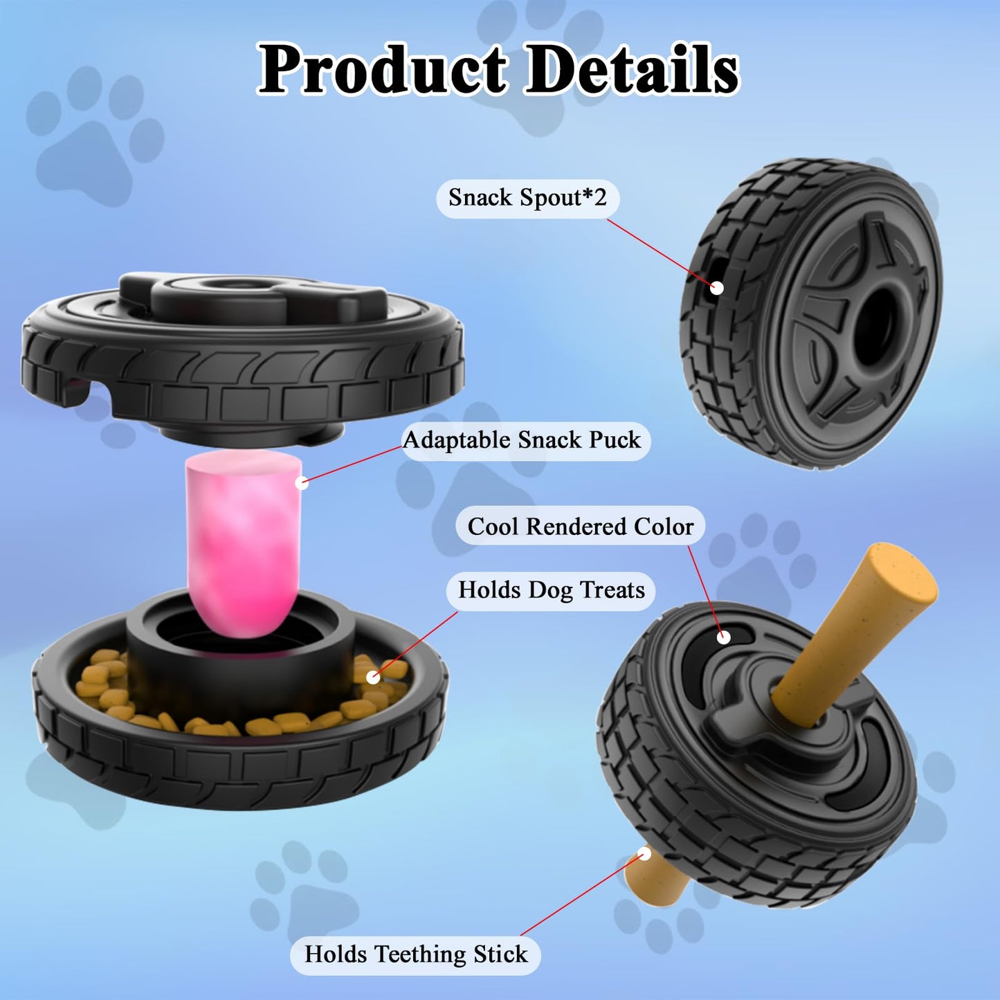 LUPAPA 4-in-1 Dog Entertainment Toy, Frozen Treat Toy for Dog, Bully Stick Holder, Treats Distribution Puzzle Tire Toys to Keep Busy, Chew Toys for Aggressive Chewers (Black)