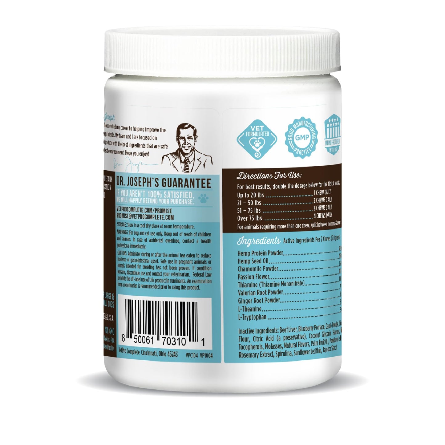 VetPro Advanced Calming Aid, Dog Anxiety Treats, Enhanced with Organic Hemp Seed Oil, Veterinarian Formulated Dog Calming Treats
