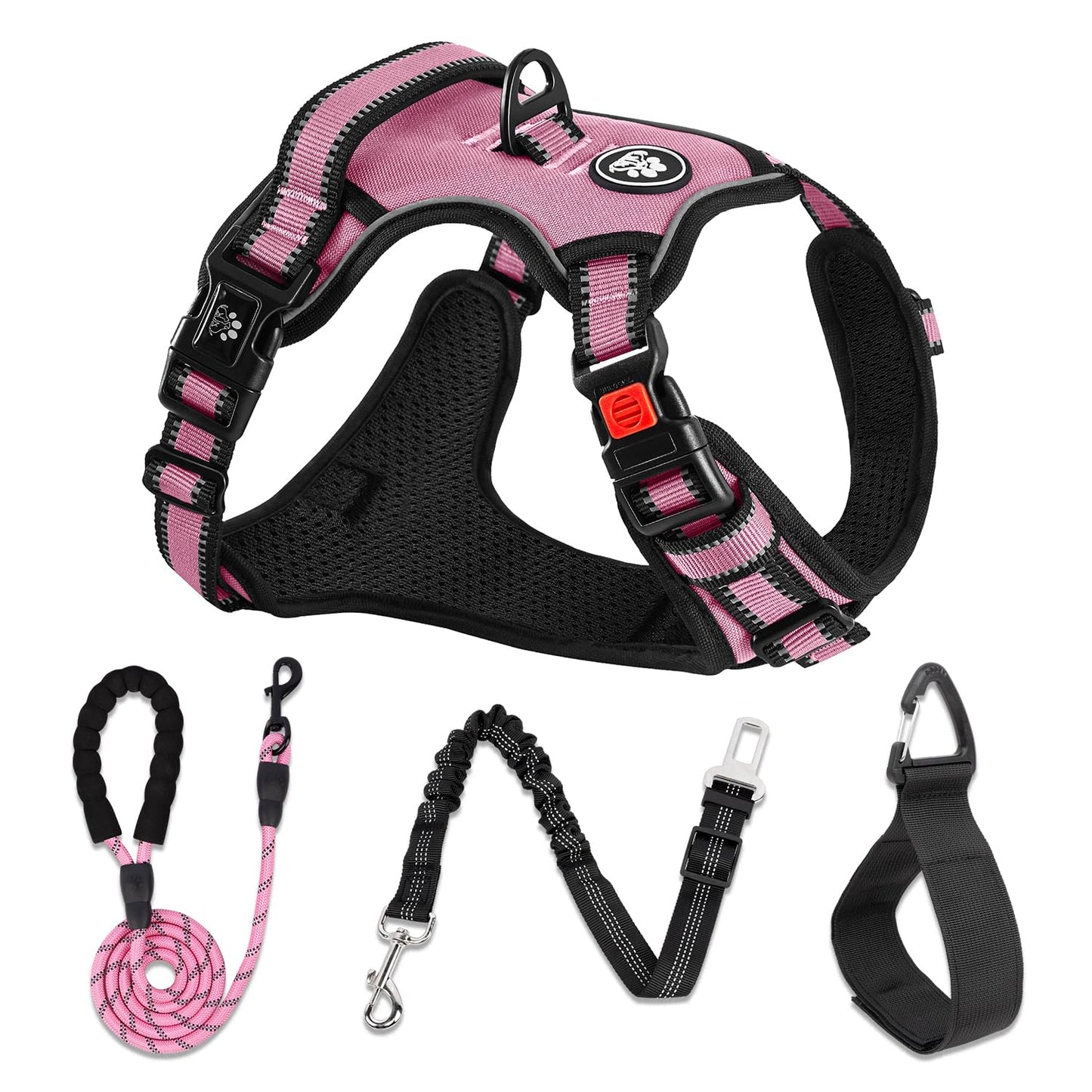 NESTROAD No Pull Dog Harness,Adjustable Oxford Medium Dog Harness with Leash,Reflective No-Choke Pet Vest Harness with Easy Control Soft Handle for Small Medium Large Dogs(M,Pink)