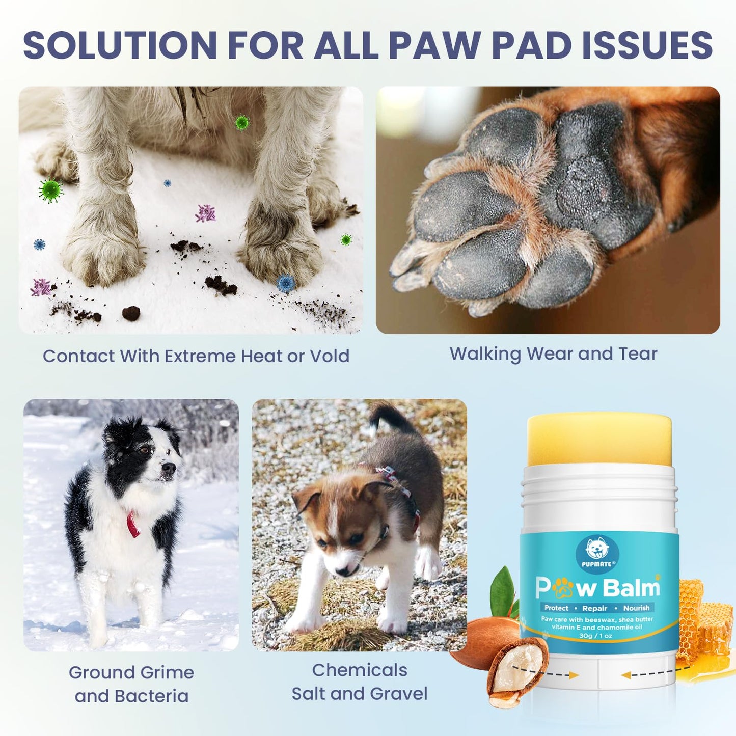 Dog Paw Care Kit | No-Rinse Paw Cleaner & Soothing Paw Balm | Gentle and Safe | Removes Tangles & Knots with Dog Grooming Comb | Paw Care Solution for Dogs and Cats