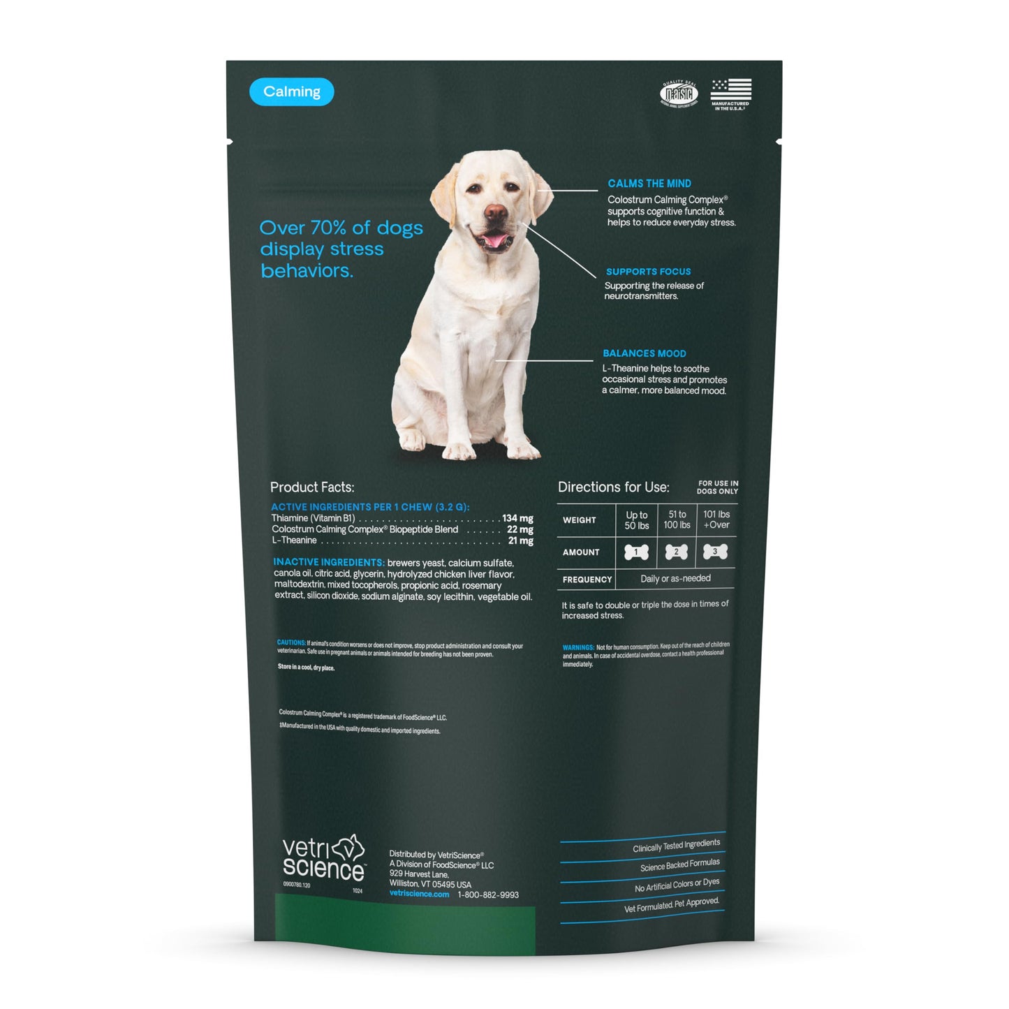VetriScience Calm & Confident Chews, Composure Clinically Tested Calming Supplement for Dogs, Reduce Stress & Fear, Ideal for Thunderstorms, Fireworks & Travel, Chicken, 120 Count - New Look