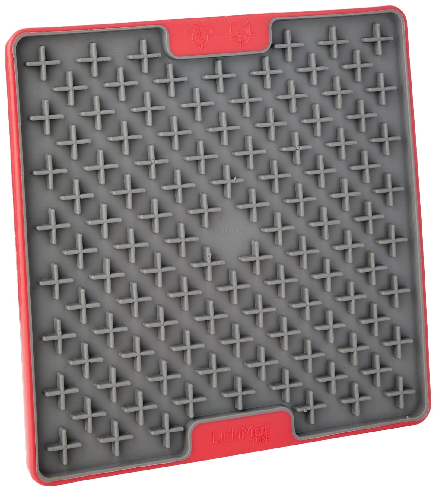LICKIMAT Tuff, Heavy-Duty Buddy, Dog Slow Feeder Lick Mat, Boredom Anxiety Reducer; Perfect for Food, Treats, Yogurt, or Peanut Butter, Fun Alternative to a Slow Feed Dog Bowl, Red