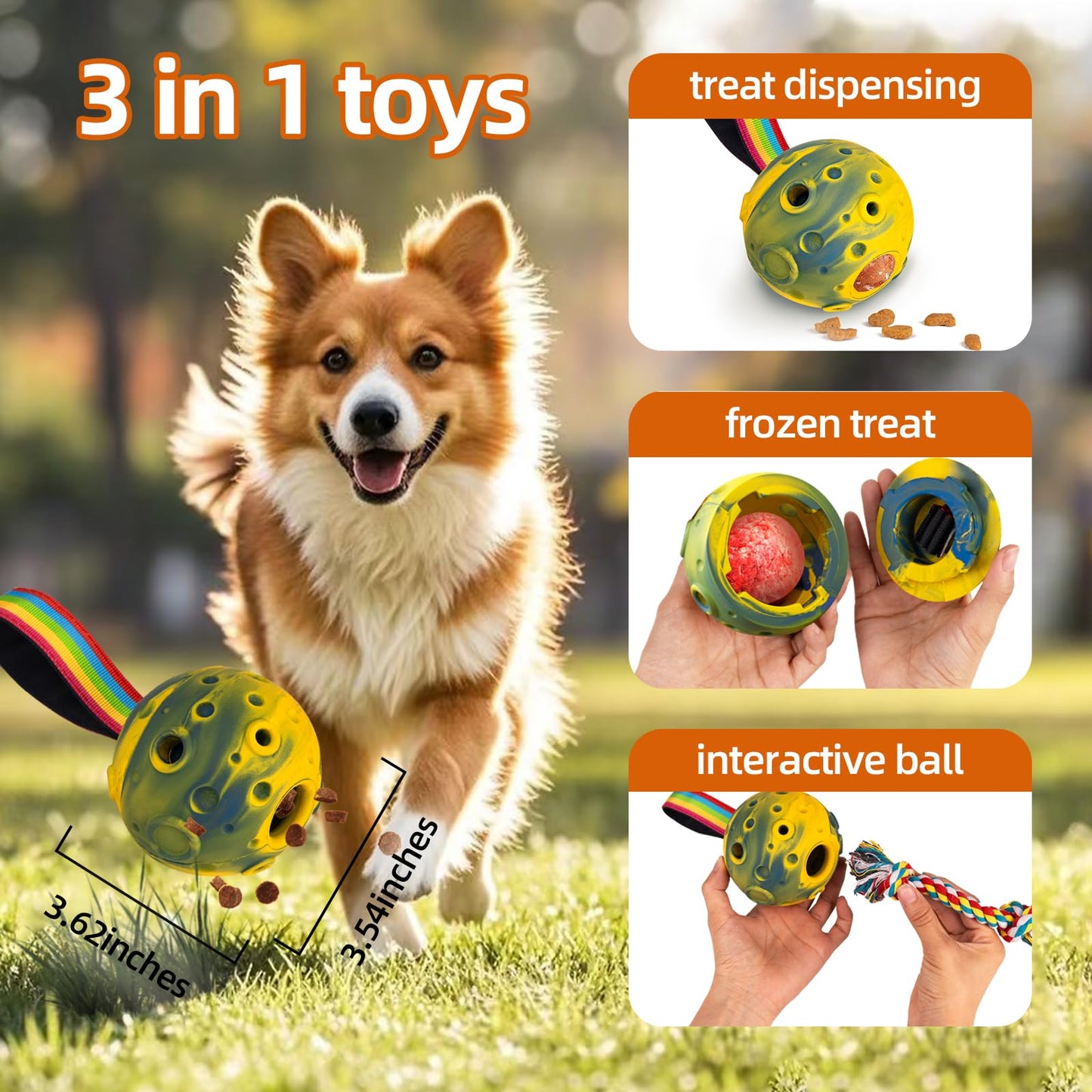 Interactive Dog Toys,3 in 1 Enrichment Toy,Dog Puzzle Toys Treat Dispensing,Fillable Frozen Mold,for Anxiety Relief and Keep Them Busy