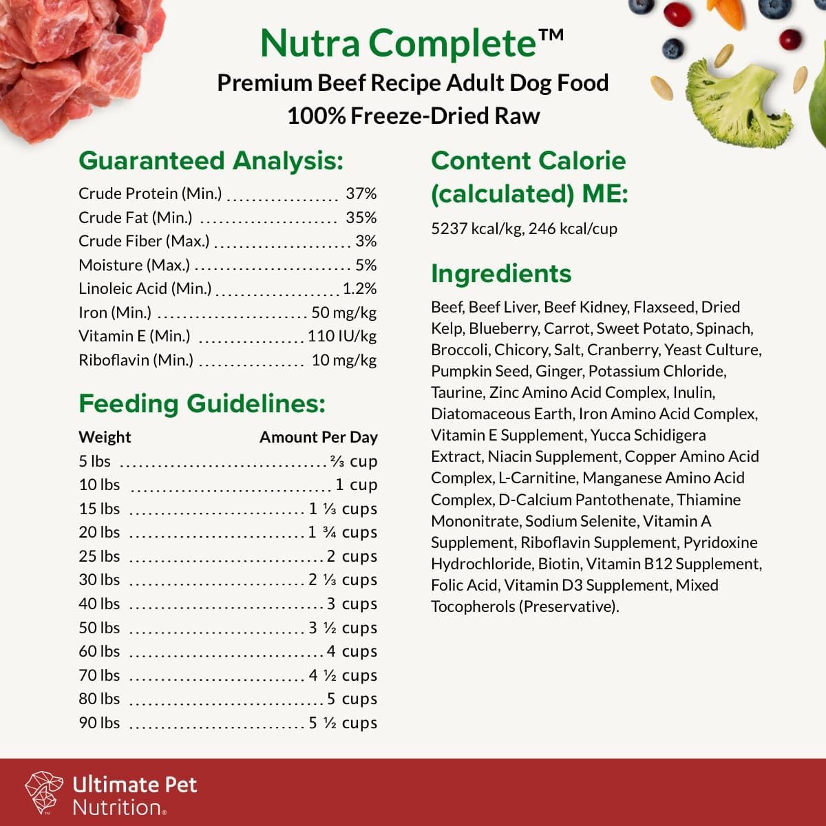 ULTIMATE PET NUTRITION Nutra Complete Freeze Dried Raw Dog Food 1 Pound Beef and Nutra Minis Beef Air Dried Treats for Dogs Bundle