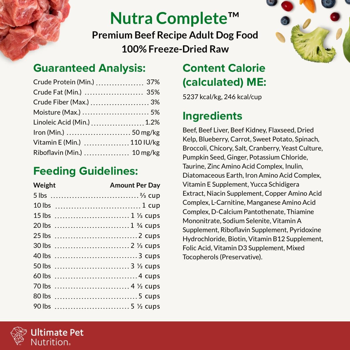 ULTIMATE PET NUTRITION Nutra Complete Freeze Dried Raw Dog Food 1 Pound Beef and Nutra Minis Beef Air Dried Treats for Dogs Bundle