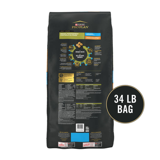 Purina Pro Plan Large Breed Weight Management Dry Dog Food, Chicken and Rice Formula - 34 lb. Bag