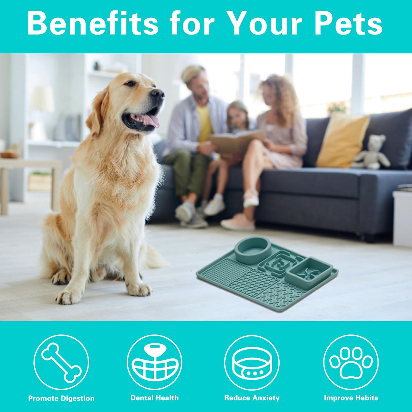 Lick Mat for Dogs, Dog Cat Licking Pad Mats for Butter Yogurt Peanut Frozen Food, Dog Slow Feeder Puzzle Bowl, Silicone Anti-Slip Pets Treats Feeding Mat for Large Dog/Puppy,(Green, 11.9"x7.9")