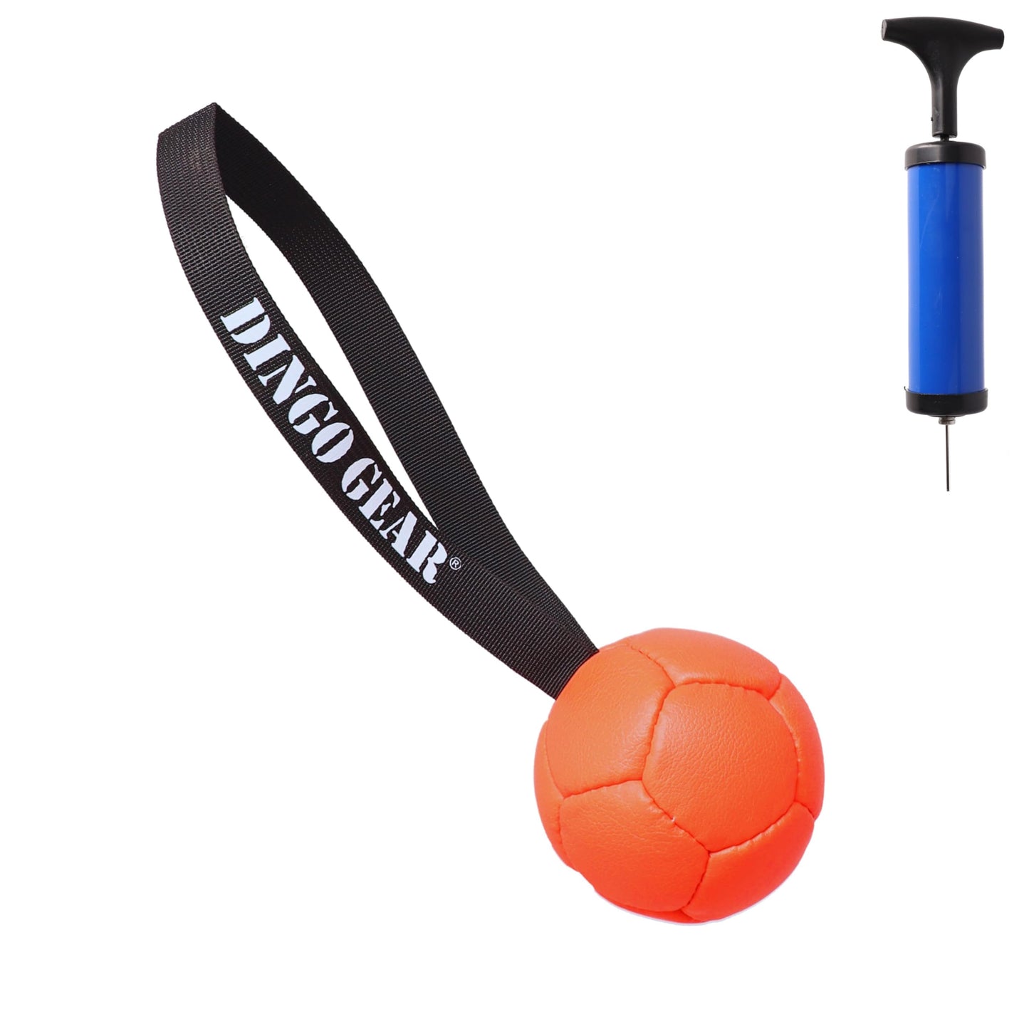 DINGO GEAR WWW.DINGOGEAR.COM 1977 Set Faux Leather Ball with Pump for Dog Training, as Reward for Fetch tug of war, for Strong Dog, Handmade, 3in Orange Z30029