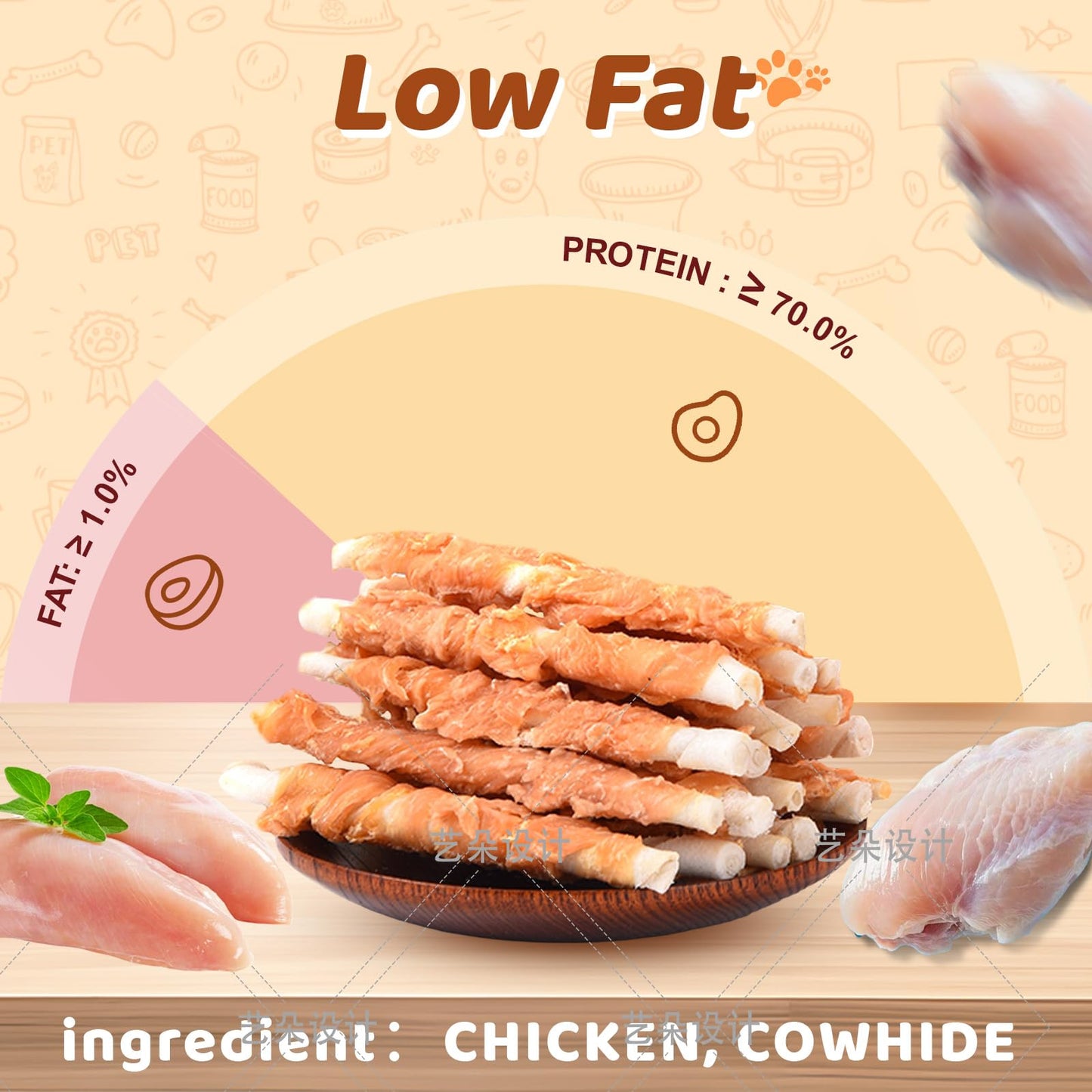 Chicken Wrapped Rawhide Sticks Dog Treats, Natural High Protein Pet Chew, Grain Free Training Snacks for Small Medium & Large Dogs, Long Lasting Rawhide Twists, 10.58oz