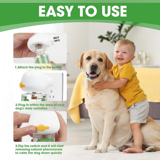 Nodfens Dog Calming Diffuser Pheromone Dog Peeing Diffuser, 1 Plug in+ 1 Pack 45ml Trial Pack Dog Anxiety Relief Up to 30 Days