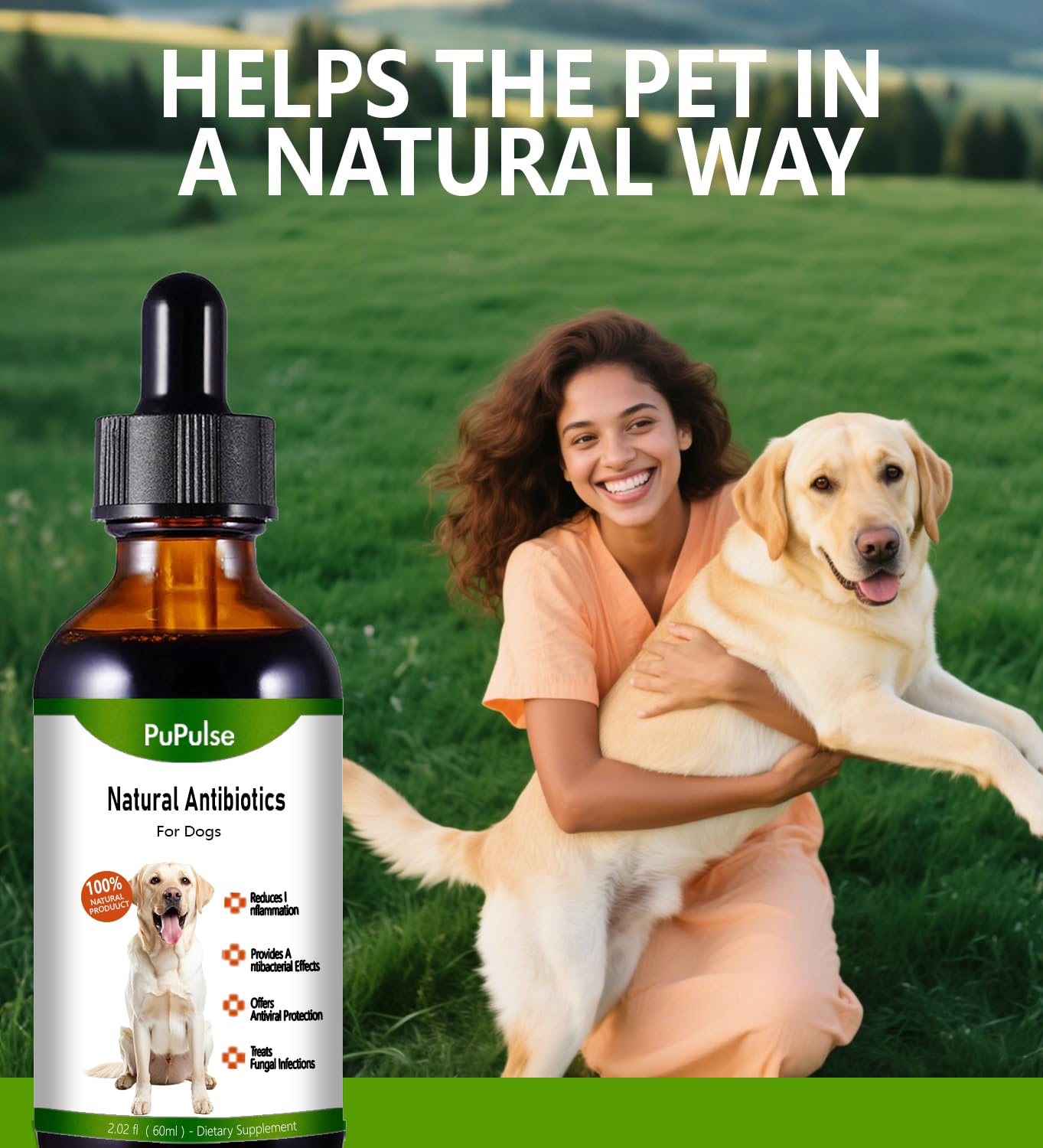 PuPulse Antibiotics for Dogs | Natura Antibiotics for Dogs | Dietary Supplement Pet Antibiotic | Dog Vitamins and Supplements | Dog Antibiotic | 2 Oz