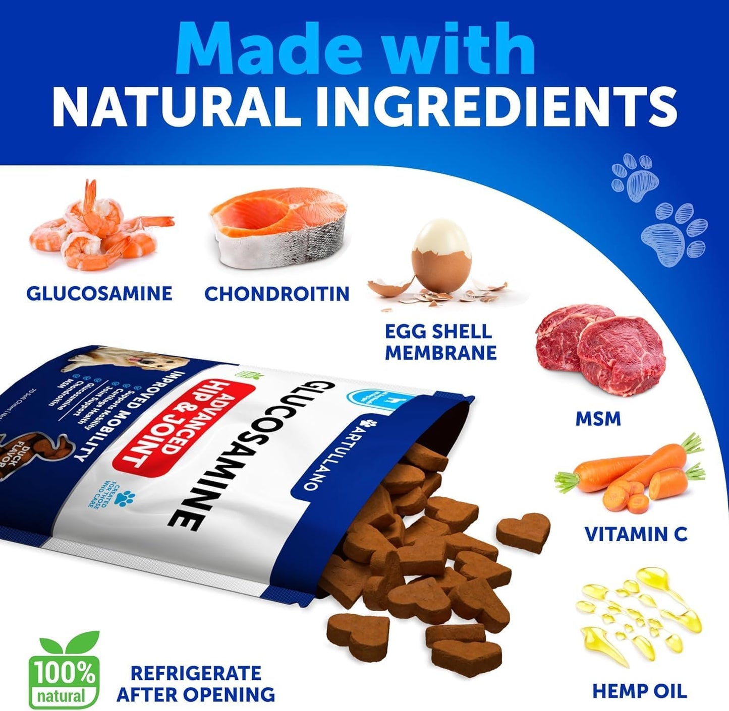 Glucosamine for Dogs Joint Pain Relief - Hemp Hip and Joint Supplement for Dogs - Chews with Chondroitin, MSM, Hemp Oil - Mobility Support - Canine Cartilage Health - 70 Soft Treats - Made in USA