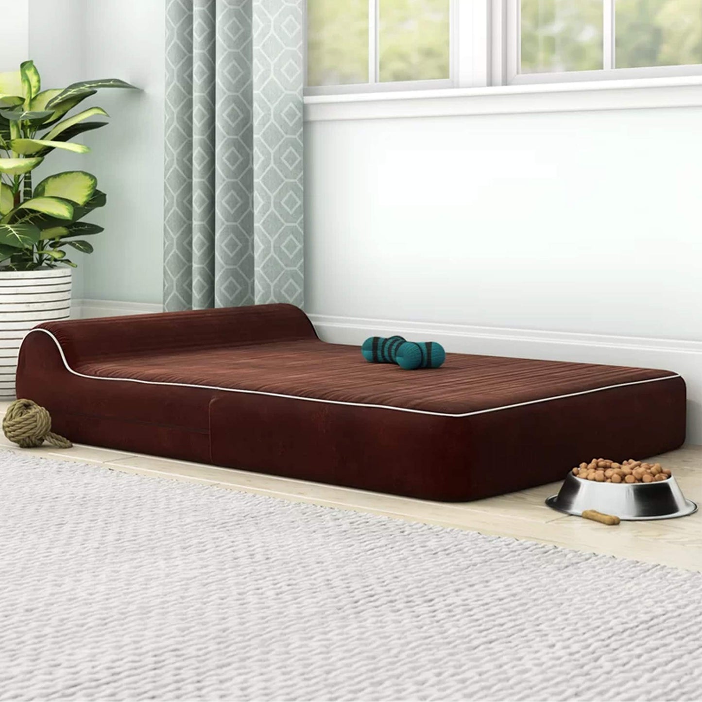 KOPEKS Orthopedic Memory Foam Dog Bed 7" Inch Thick Extra Large Dog Bed With Pillow Brown 50"x34"x10" Includes Waterproof Liner & Durable Removable Cover With Smart Design