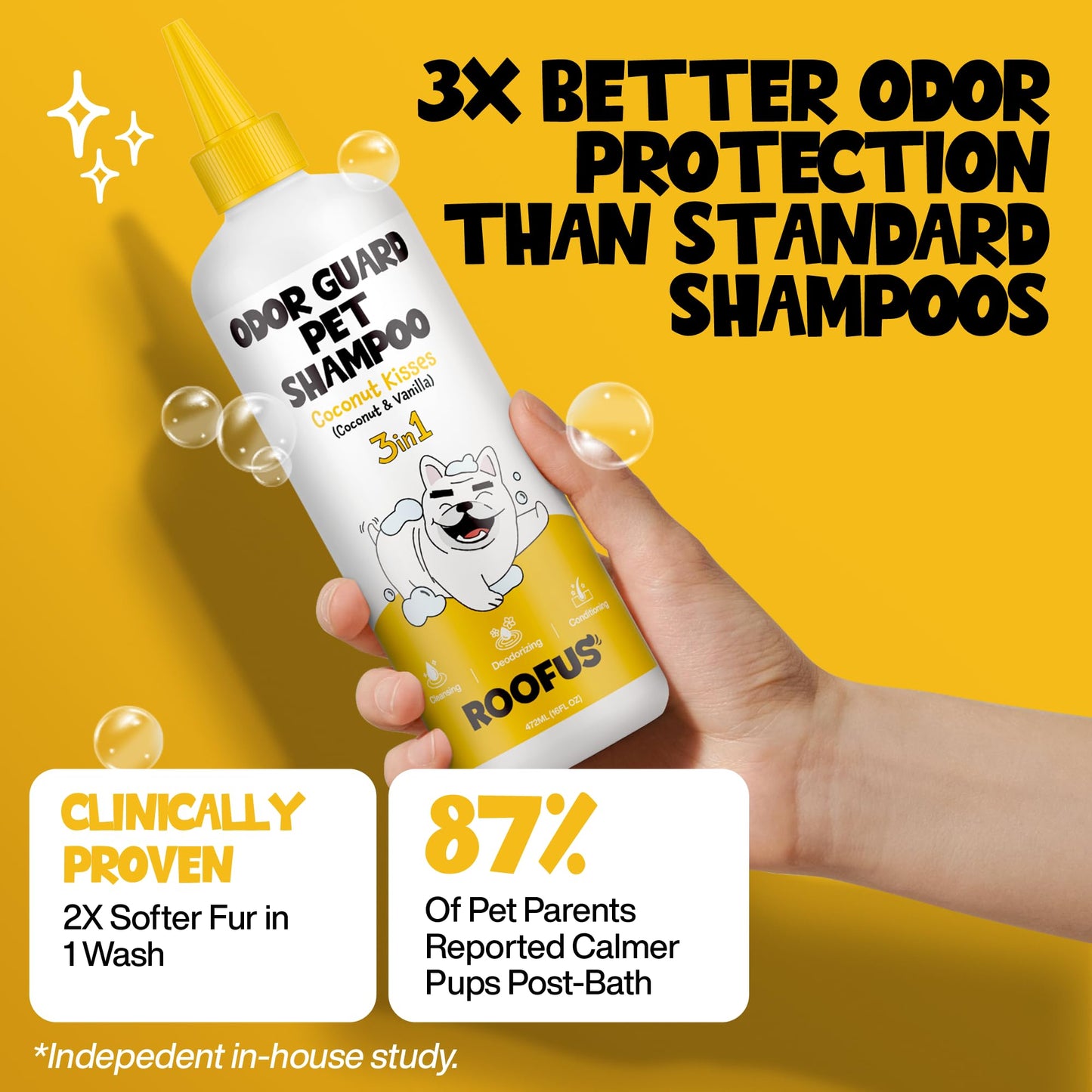 ROOFUS THE DOG Odor Guard Pet Shampoo 1 Pack - Coconut Kisses Dog Shampoo for Conditioner, Moisturizing & Itching - Hypoallergenic Shampoo for Hydrating & Cleansing