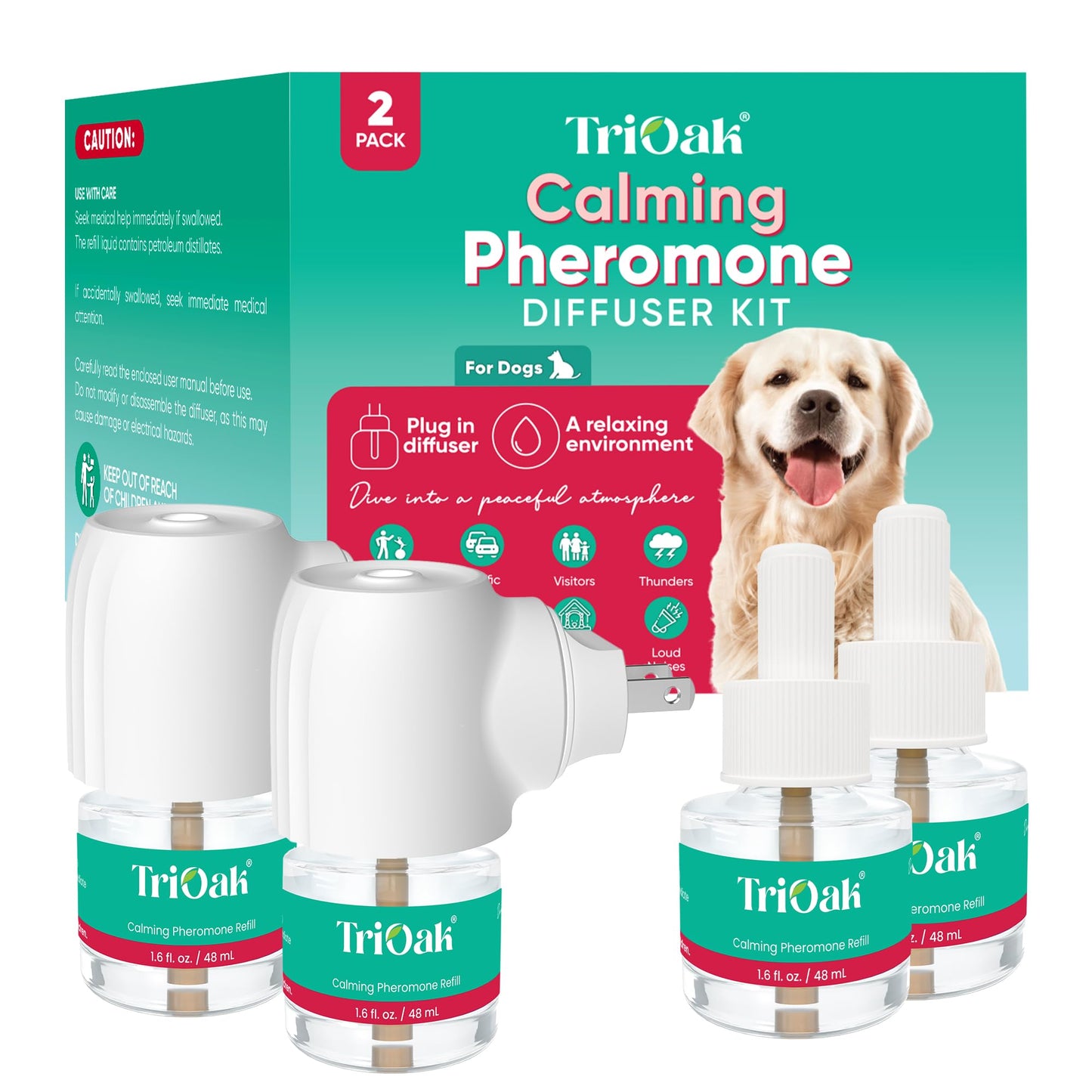 TriOak Pheromone Diffuser for Dogs: Advanced Dog Calming Diffuser - Calming Pheromones for Dogs - Dog Appeasing Pheromone - Dog Calming Diffuser for Dog Anxiety Relief, 2 Pack (Mint Blue)