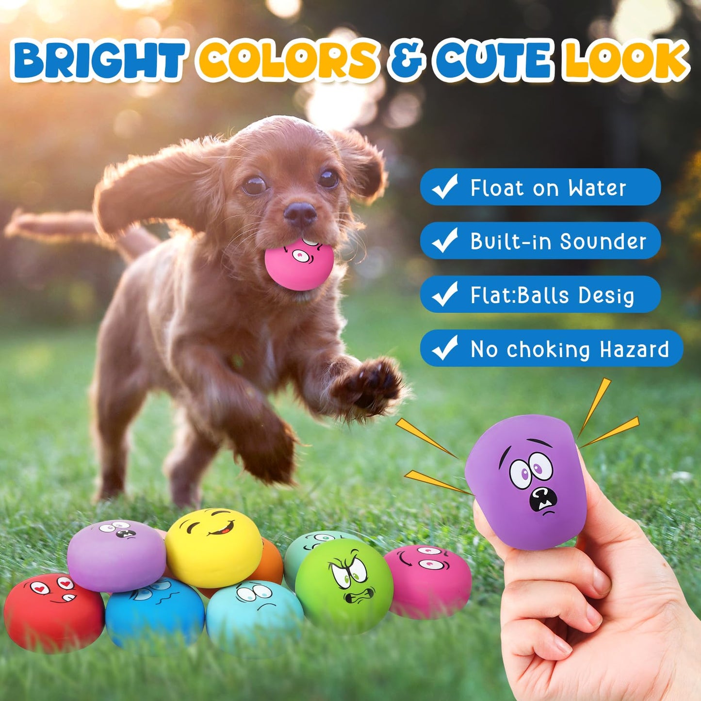 Hungdao 20 Pack Dog Squeaky Balls Soft Latex Squeaky Dog Toys Small Interactive Pet Chewing Toys for Puppy Training Interactive Fetch Play(Face)