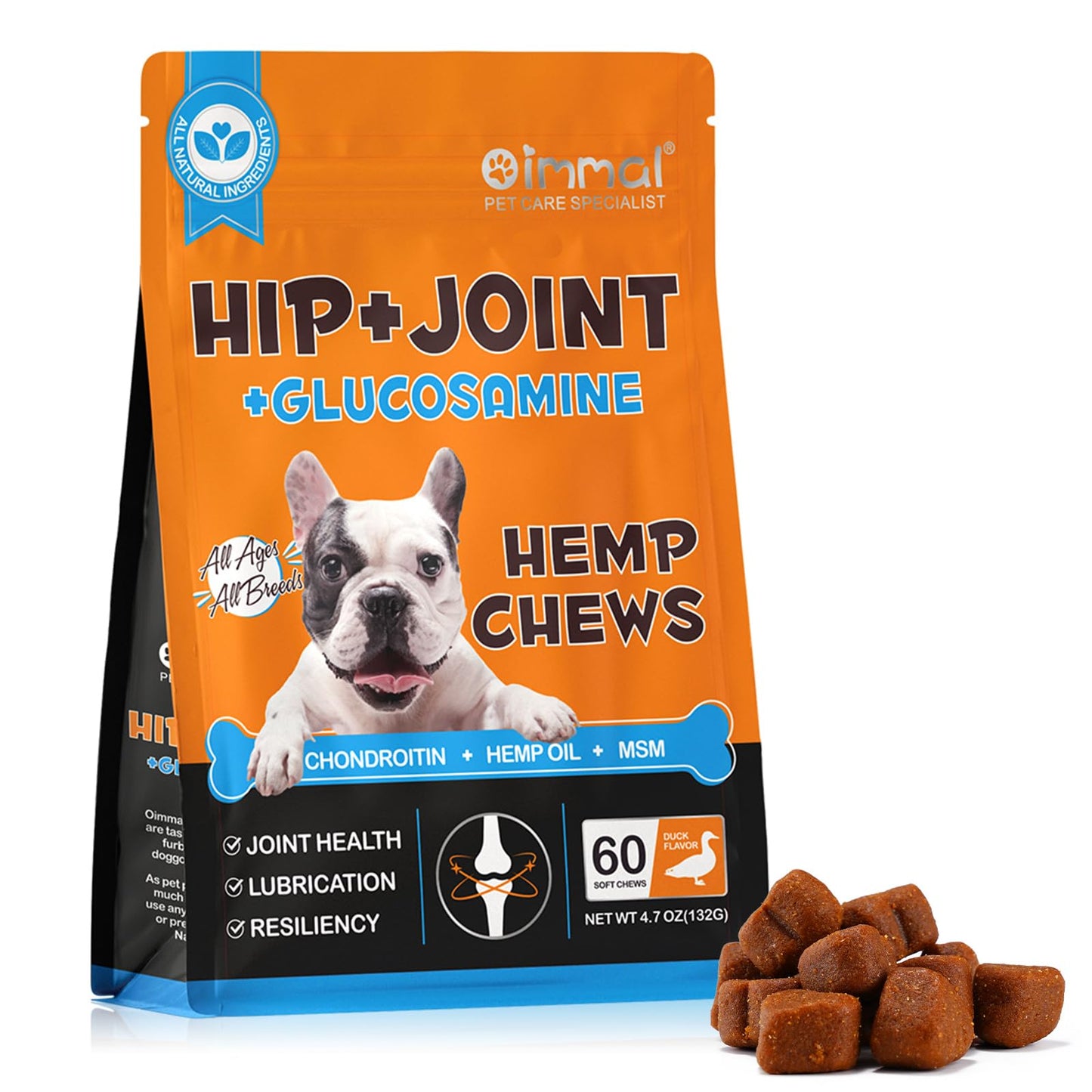 Hip and Joint Supplement for Dogs,Hip & Joint Pain Relief Pills - Large & Small Breed - Hip Joint Chews Canine Joint Health,Mobility & Flexibility Support -Duck Flavor 60 Count
