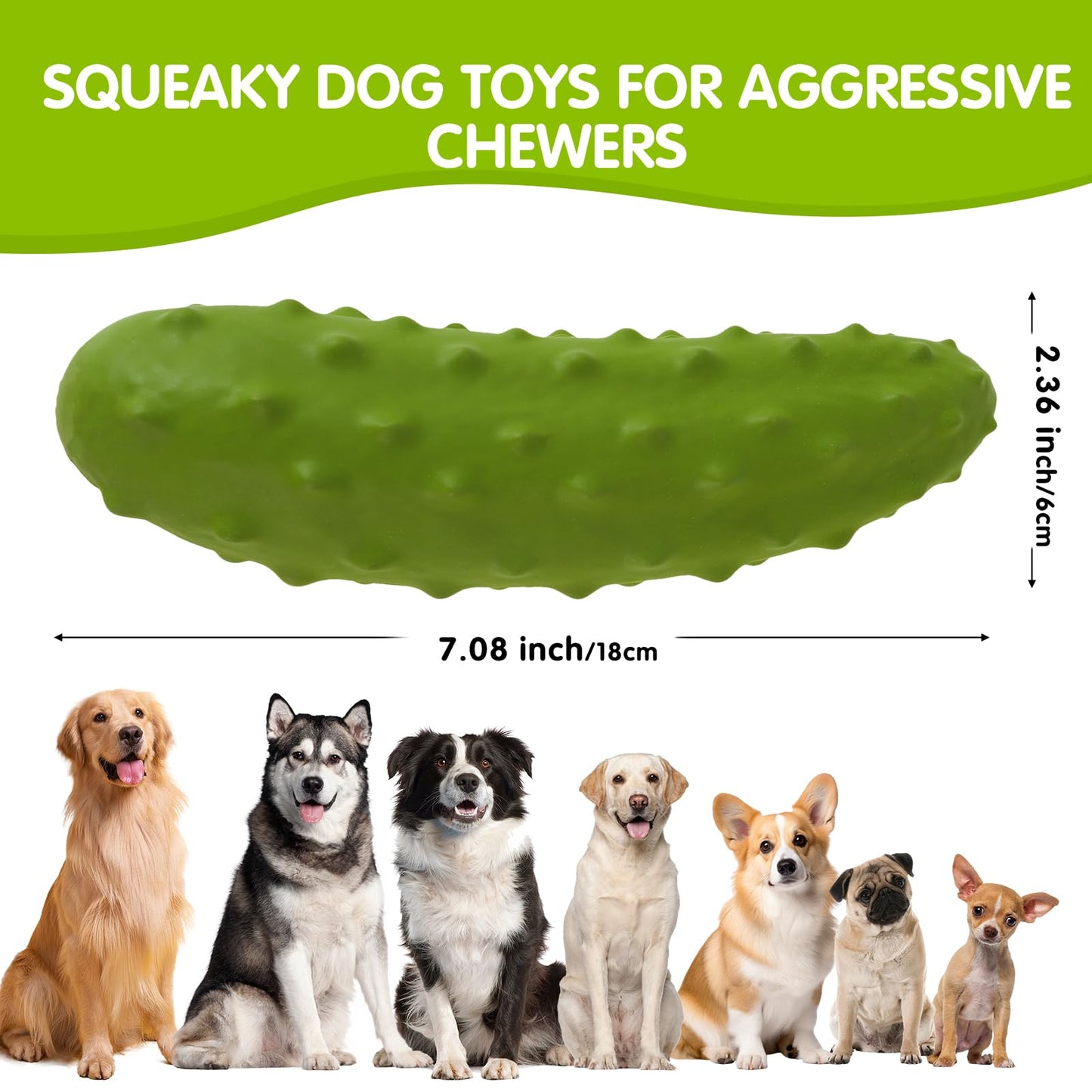 LIFLIX Tough Squeaky Dog Toys, Durable Dog Chew Toy with Natural Rubber, Teething Toys for Medium Large Breeds, Cucumber Pickle Shape