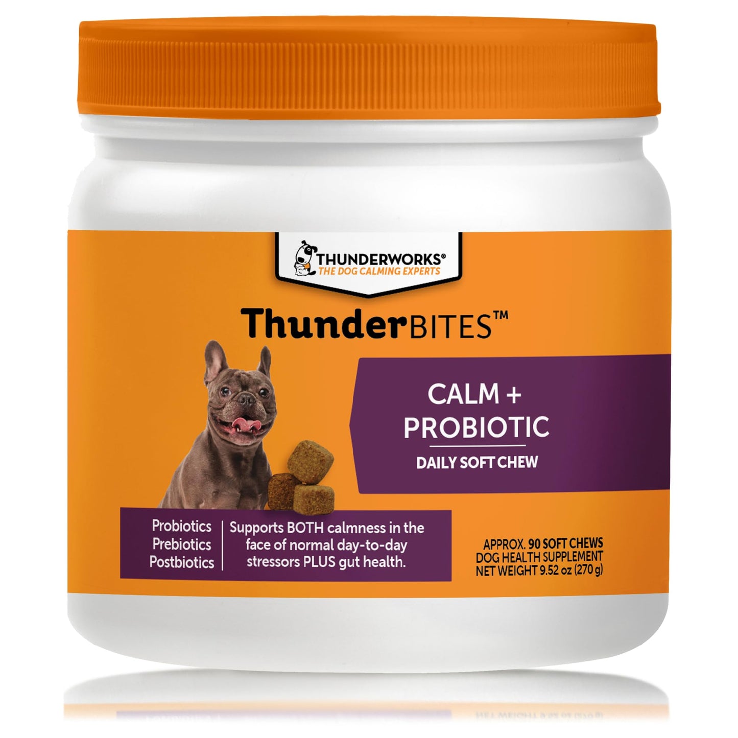 ThunderBites Calm + Probiotics for Dogs Daily Supplement Soft Chews, Supporting Dog Digestive & Gut Health with Probiotics, Prebiotics & Postbiotics + Calming Support for Daily Stressors, 90 Count