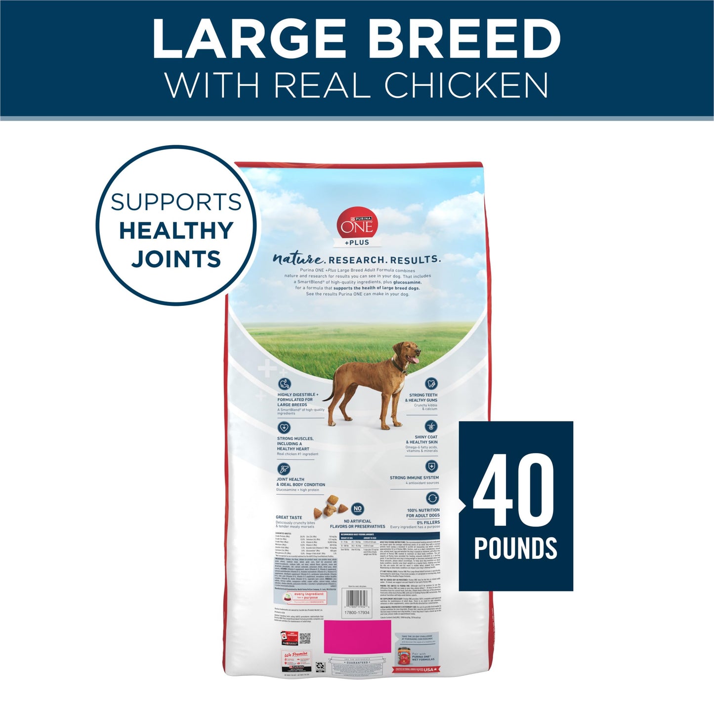 Purina ONE Plus Large Breed Adult Dog Food Dry Formula - 40 lb. Bag