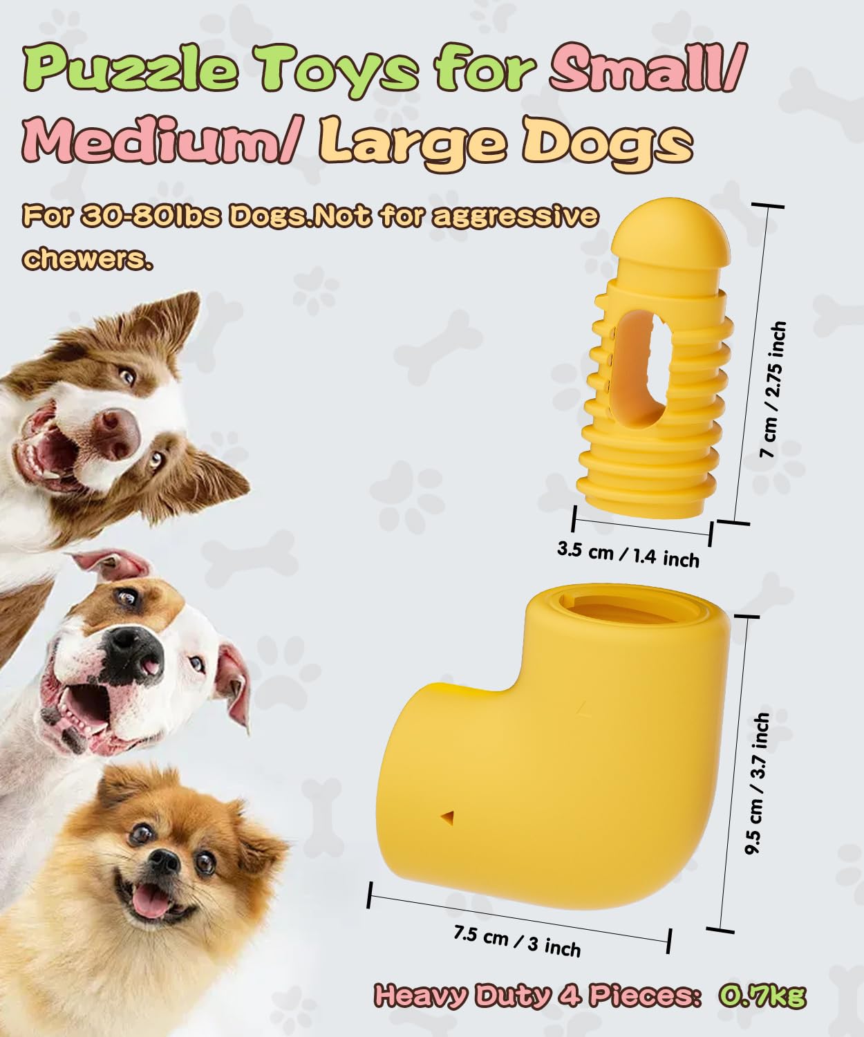 HETOO Treat Dispensing Dog Toys, Dogs Treat Puzzle, Chew Holder, Dog Toys, Puzzles for Smart Dogs, Enrichment Toys for Medium Large Dogs, Interactive Toy to Keep Them Busy, 4 Pack