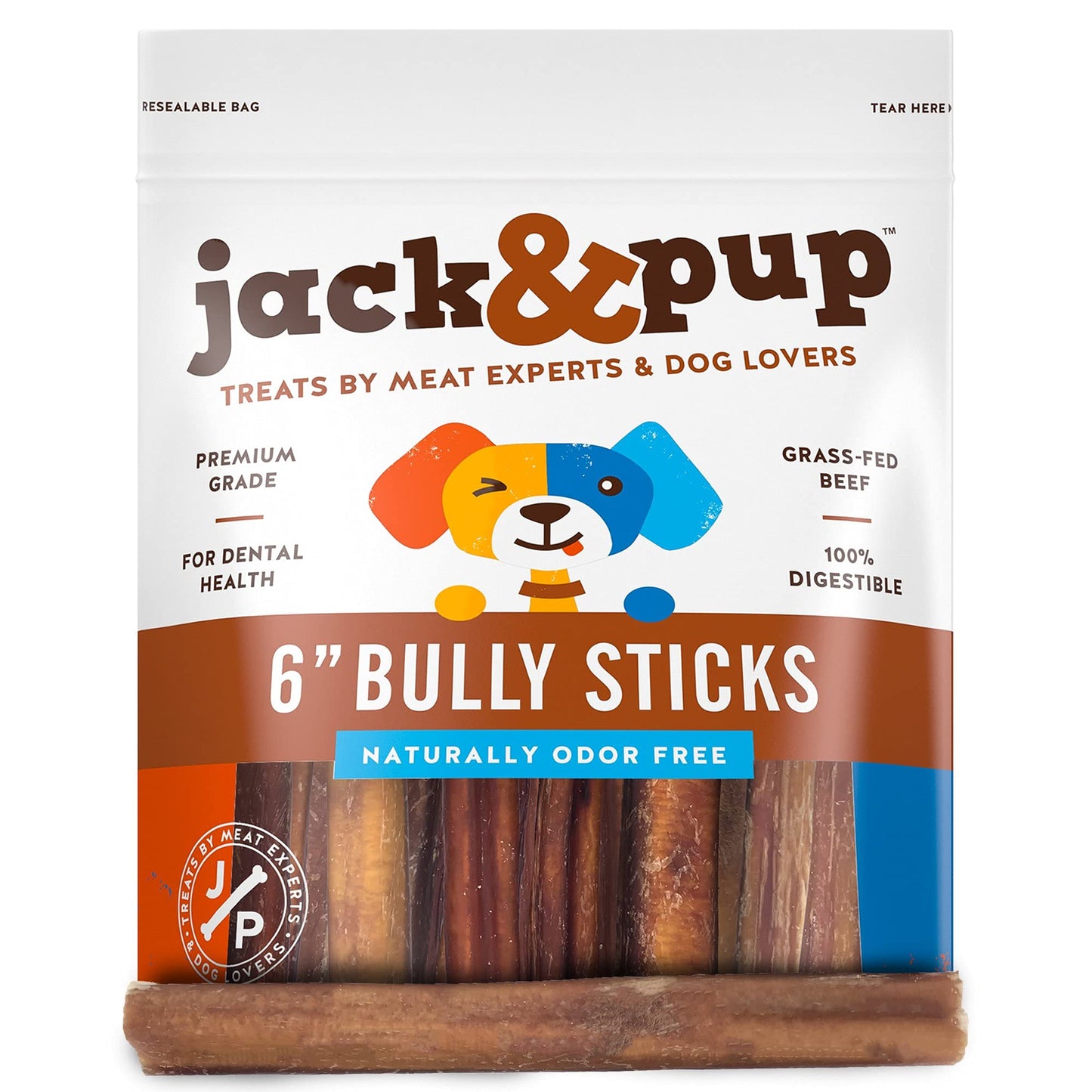 Jack&Pup 6-inch Bully Sticks for Aggressive Chewers (5 Pack) Dog Chews Long Lasting, Bully Sticks for Medium Dogs