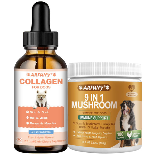 Mushroom Supplement for Dogs & Collagen for Dogs - Lipoma, Digestive, Cellular, Immune Health Support - Hip & Joint, Skin & Coat - With 9 Organic Mushrooms, Collagen, MSM - Chicken & Roast Chicken Fla
