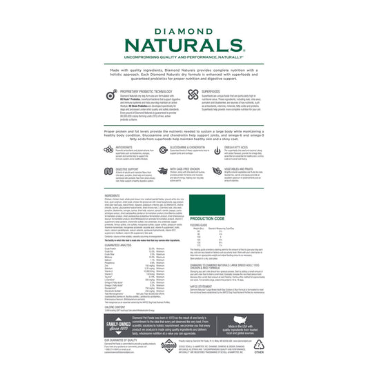 Diamond Naturals Large Breed Adult Dry Dog Food Chicken and Rice Formula with Protein from Real Chicken, Probiotics and Essential Nutrients to Support Balanced and Overall Health in Adult Dogs 40lb