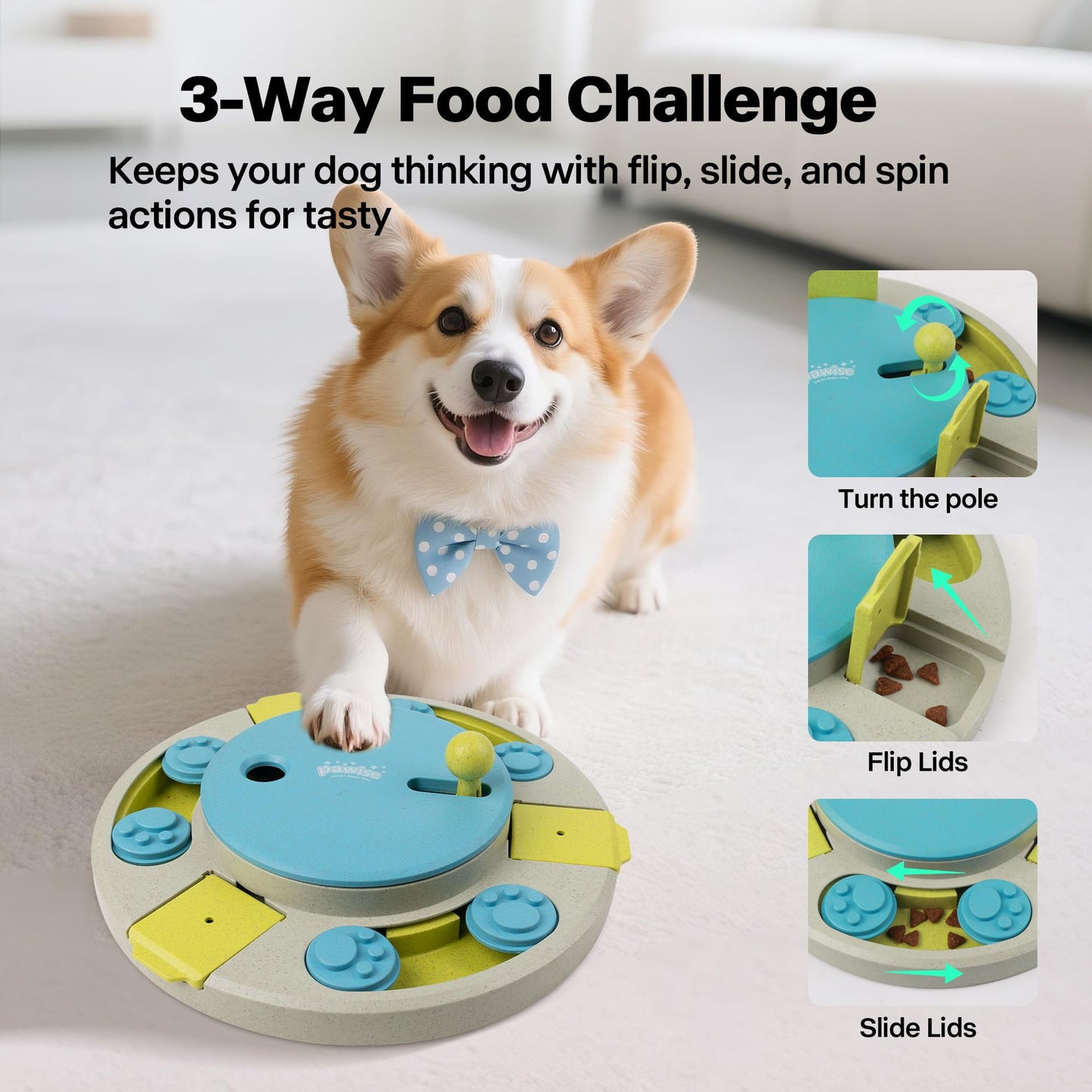 PAWISE Dog Puzzle Feeder Toy,Fun Slow Feeder 3 Levels, Pup Food Treat Dispenser for IQ Training & Mental Enrichment, Interactive Gift for Smart Dogs,Ideal for Small Dogs (Blue & Gray, Round)