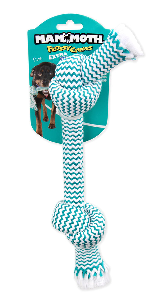 Mammoth Flossy Chews EXTRA FRESH 2 Knot Bone - Premium Cotton-Poly Yarn with Dental Floss Tug Toy for Dogs - Interactive Dog Rope Toy - Tug Dog Chew Toy for Medium Dogs - Large, 14”