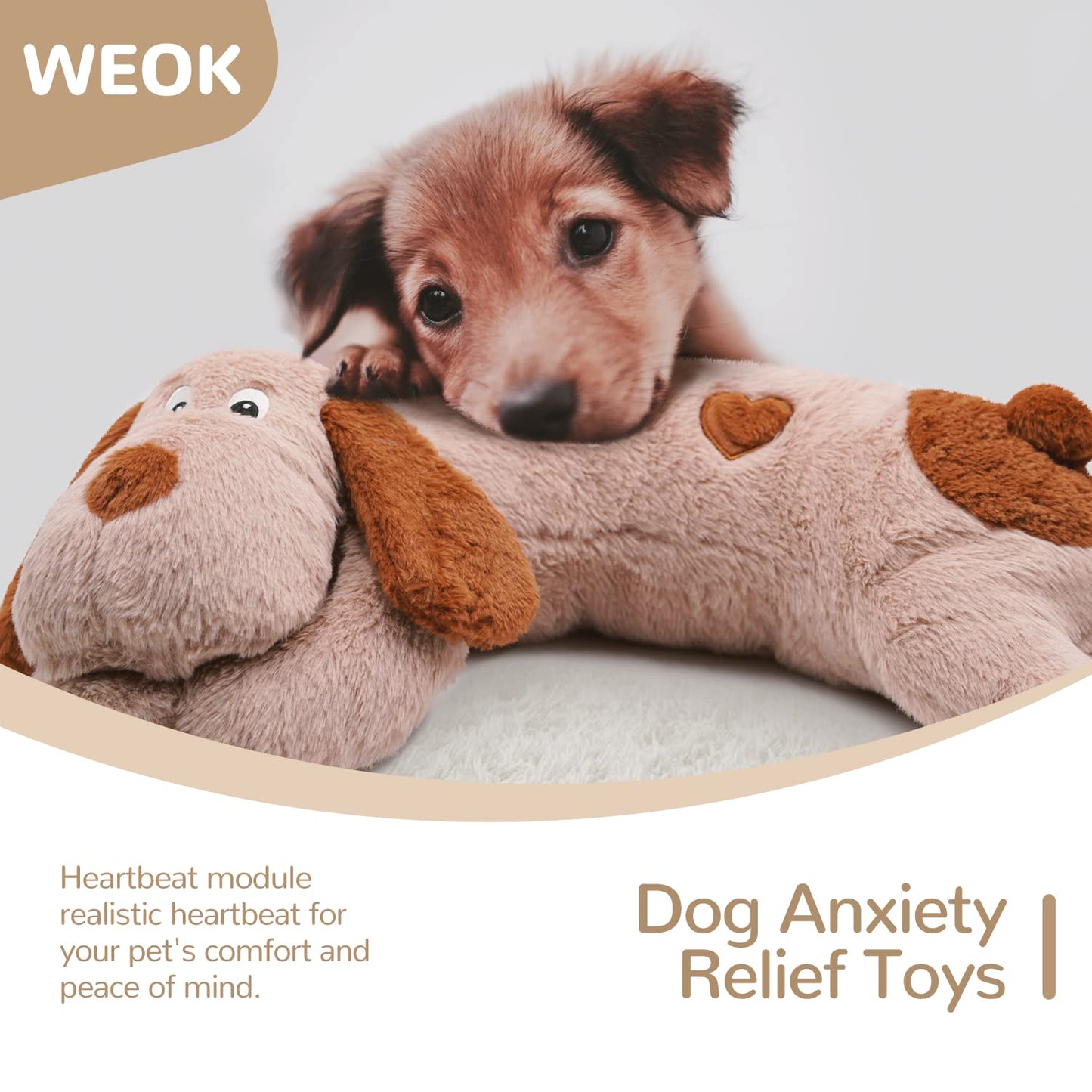 WEOK Heartbeat Replacement Soother Heartbeat Simulator for Reduce Pet Anxiety with Heartbeat Sound Machine, Puppy Heartbeat Toys Calming Separation Anxiety Relief Toys for Dogs