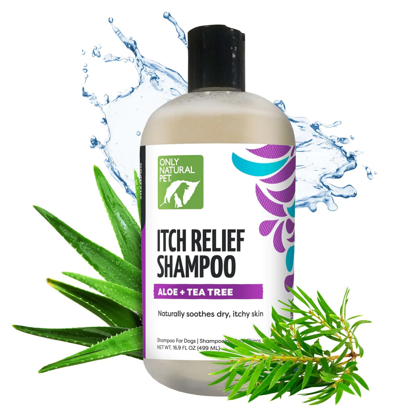 Only Natural Pet Itch Relief Shampoo with Aloe + Tea Tree for Dogs, Oatmeal Dog Shampoo for Dry Itchy Skin Allergies, Anti Itch Sensitive Skin No Sulfates, Parabens, Phosphates, Phthalates - 16.9 Oz