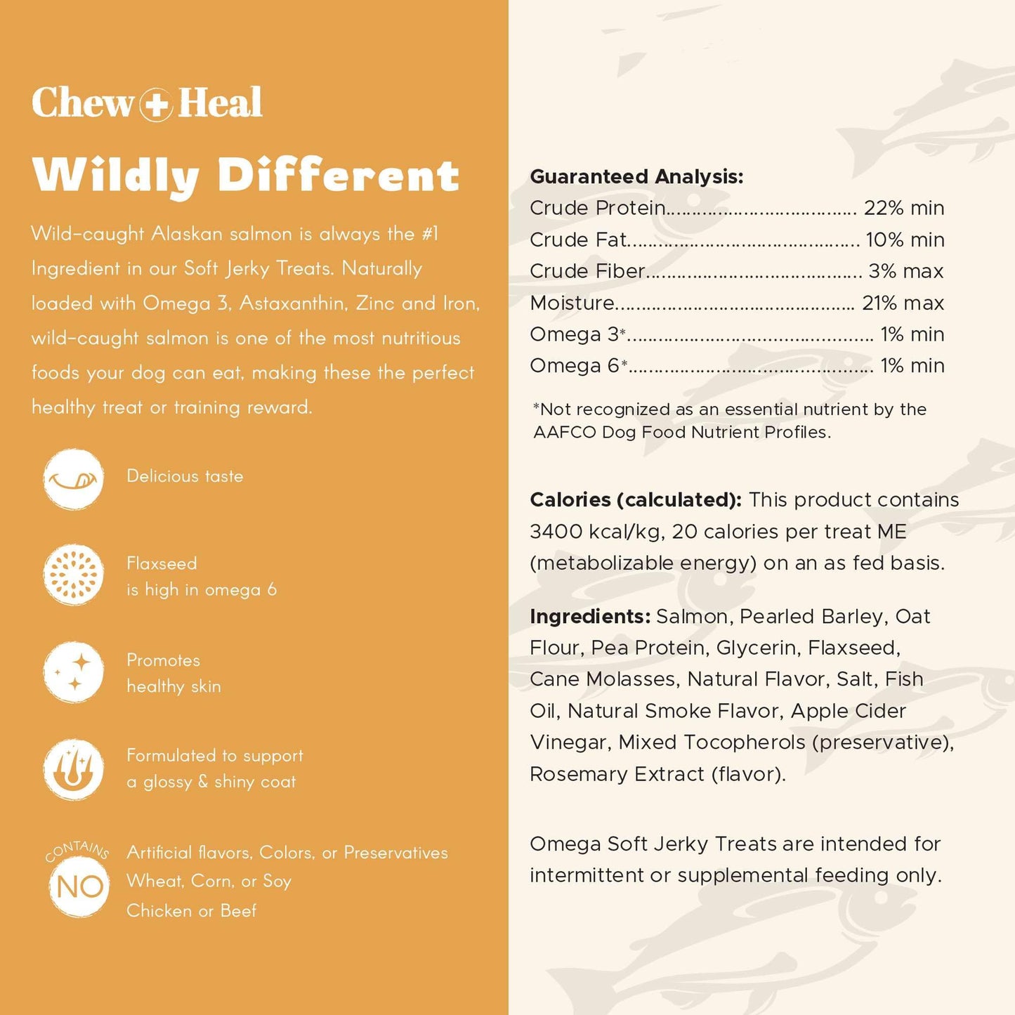 Chew + Heal Labs Omega Soft Wild Caught Alaskan Salmon Jerky 12oz - Natural Salmon Jerky Dog Training Treats for Skin & Coat - Soft Dog Chews with Flaxseed & Oat Flour - Made in USA