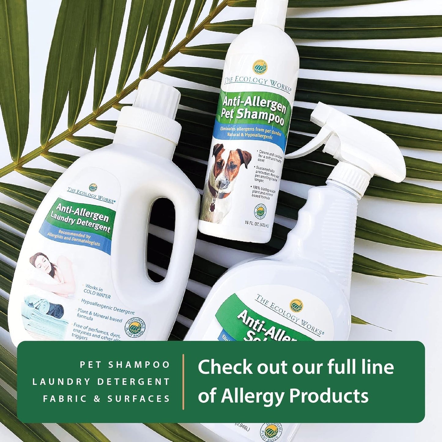 Anti-Allergen Pet Shampoo -Dog & Cat Dander Remover. Gentle Formula for Dry Sensitive Skin; Allergy Relief, The Ecology Works (16 Oz)