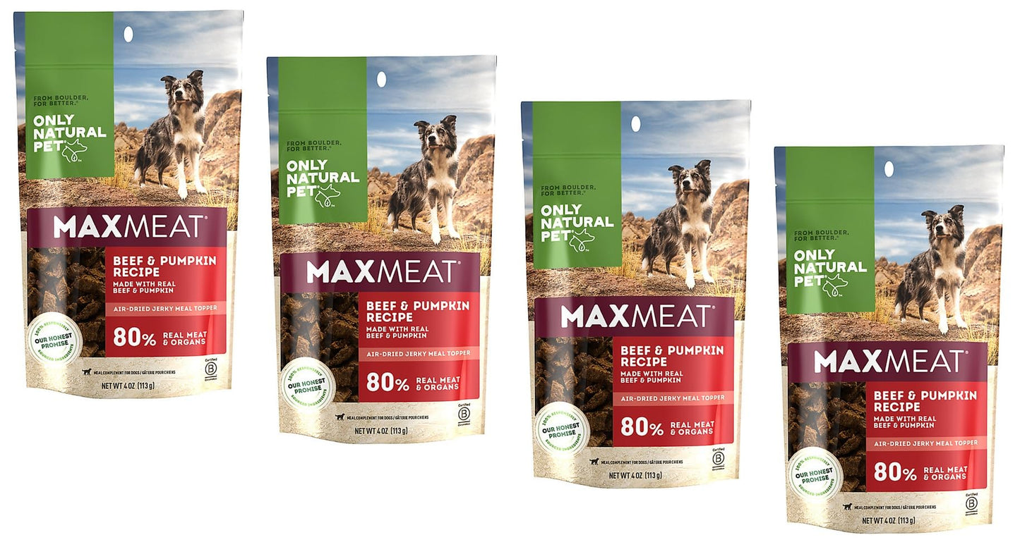 Only Natural Pet MaxMeat Holistic Air Dried Dry Dog Food Meal Topper - All Natural, High Protein, Grain Free and Limited Ingredient - Made with Real Meat - Beef with Pumpkin & Parsley 4 oz