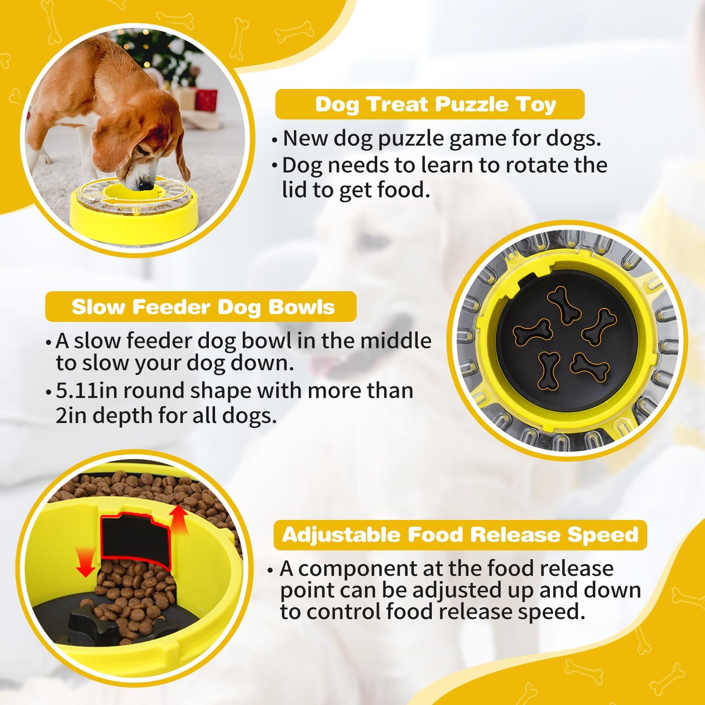 11.8In Dog Puzzle Toy Feeder Rotate Lid Slow Feeder Dog Bowl for All Puppy Puzzle Brain Games Puppy Game Toy Level 2 Keep Busy Food Treat Dispensing Slow Down Eating
