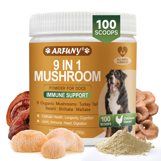 Mushroom for Dogs - Lipoma for Dogs - 9 Organic Mushroom with Turkey Tail, Reishi, Lions Mane - Digestive, Cellular, Immune Health Support - Dog Lumps and Bumps Treatment - 100 Scoops, Chicken Flavor