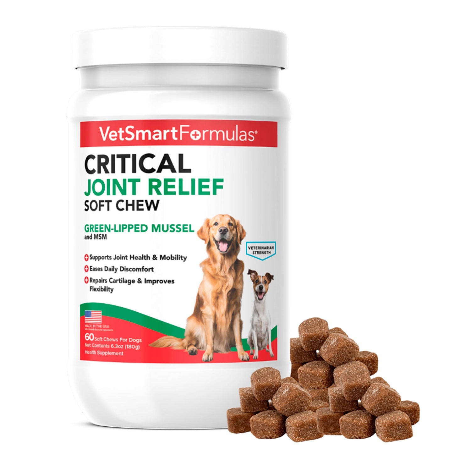 VetSmart Formulas Critical Joint Relief Soft Chew for Dogs – Hip & Joint Supplement with Glucosamine, MSM, Green-Lipped Mussel – Joint Discomfort, Hip Dysplasia & Mobility Support, Made in USA