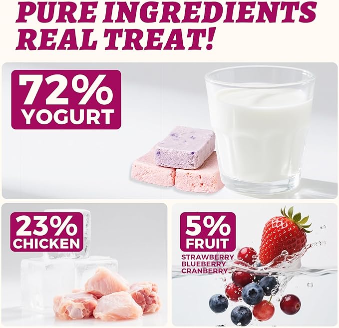 Wellix Freeze-Dried Cat Treats for Dog&Cat - Triberry Cat&Dog Yogurt Treats with Chicken Flavor Fruits - Probiotics Digestive&Immune Health Cats&Dogs Food Toppers 4.23oz